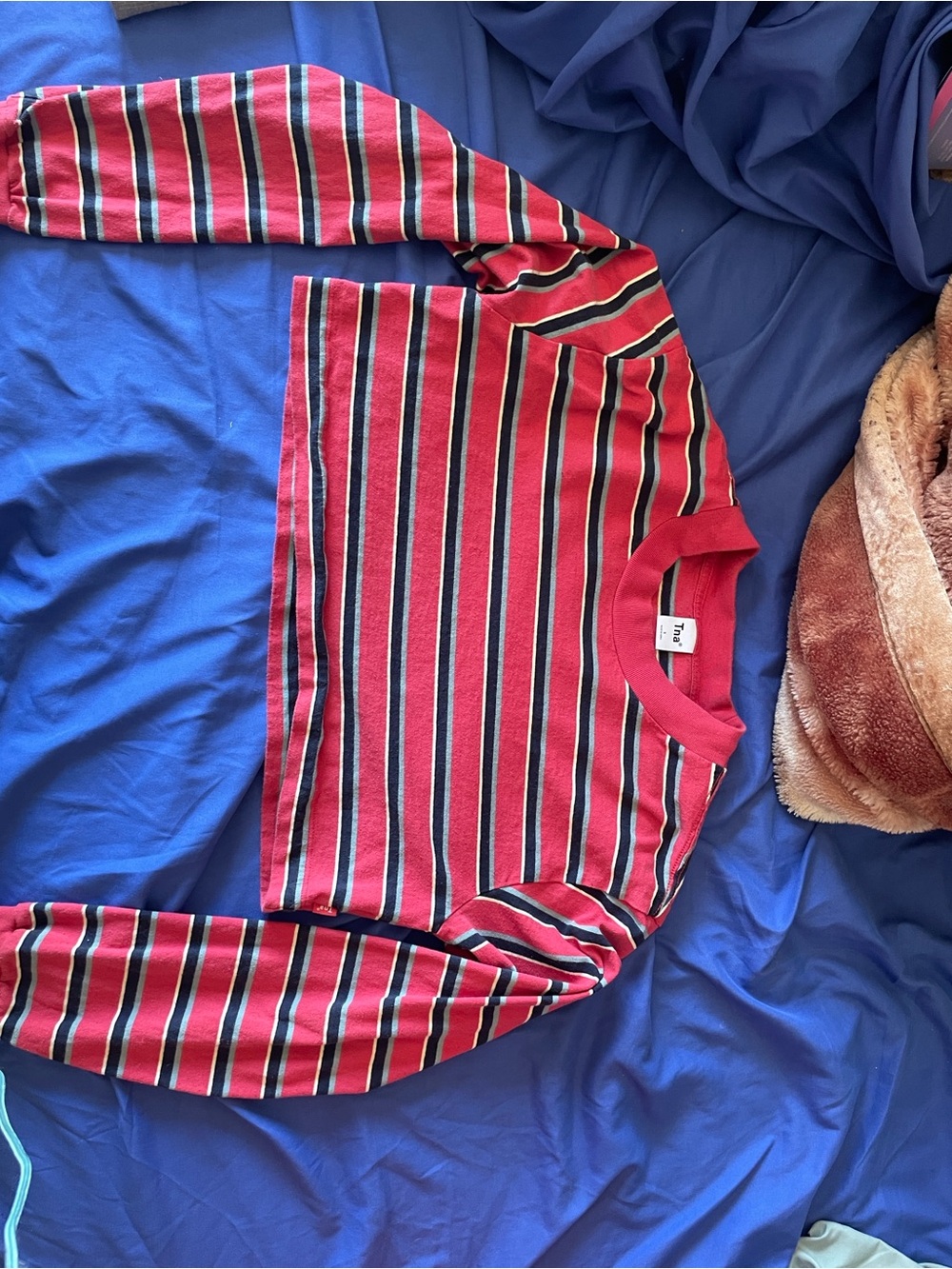 TNA Red Navy White Striped Long-Sleeve Crewneck
